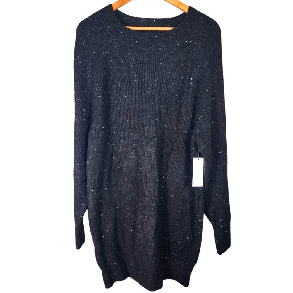 Dex NWT Crew Neck Tunic Sweater Or Dress in Starry Night Sz M Black And White